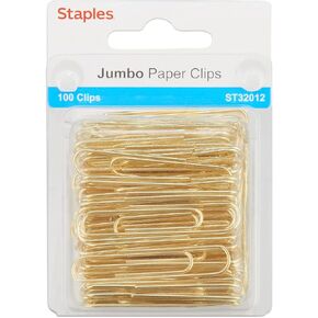 Staples Jumbo Paper Clips, Gold, 100/Pack (32012)