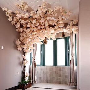 Artificial Cherry Blossom Tree Cherry Tree Decor with 30 Branches Cherry Blossom 4 Tree Vine, Champagne Japanese Cherry Blossom for Indoor Wedding