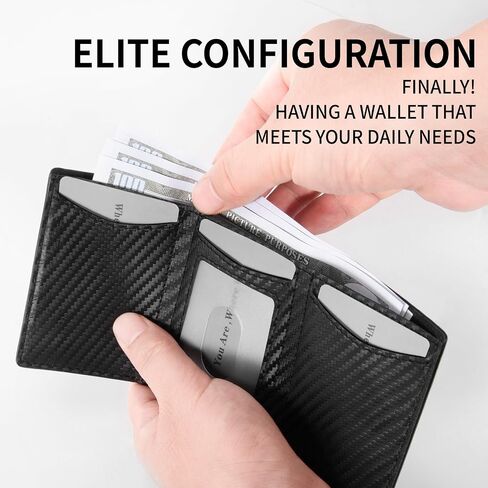Minimalist Wallet for Men, Metal Rfid Blocking Card Case, Slim Tri-fold Wallet, Magnetic Card Holder, 15 Cards Capacitiy, Front Pocket Wallet with Cash Slot, Carbon Fiber in Saudi Arabia