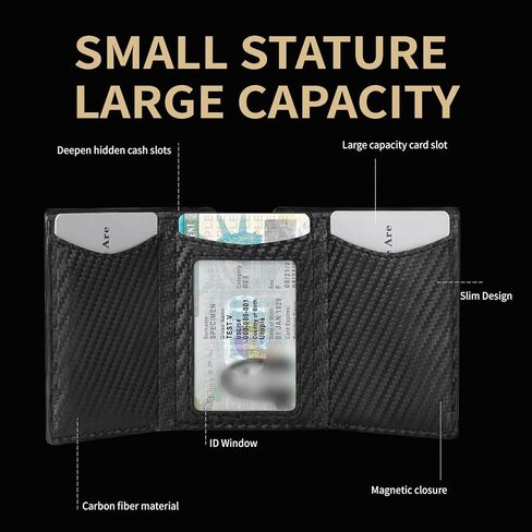 Minimalist Wallet for Men, Metal Rfid Blocking Card Case, Slim Tri-fold Wallet, Magnetic Card Holder, 15 Cards Capacitiy, Front Pocket Wallet with Cash Slot, Carbon Fiber in Saudi Arabia