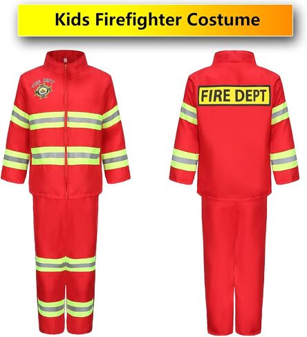 Kids Firefighter Costume 15 Pcs Fireman Dress-up Toy Set Toddler Halloween Costumes Boy Fire Fighter Hat with Gear Bag in Saudi Arabia