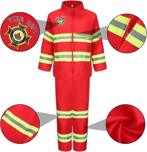 Kids Firefighter Costume 15 Pcs Fireman Dress-up Toy Set Toddler Halloween Costumes Boy Fire Fighter Hat with Gear Bag in Saudi Arabia