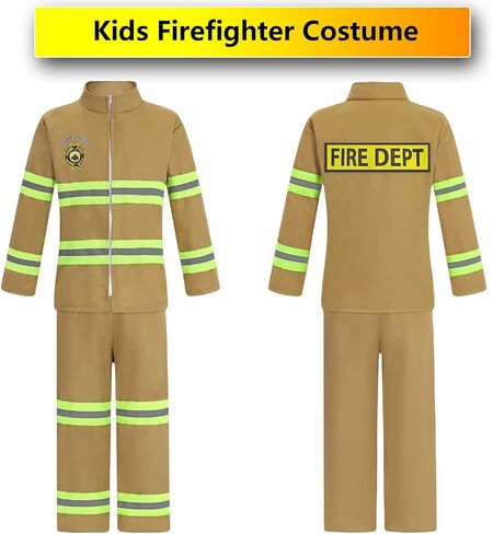 Kids Firefighter Costume 15 Pcs Fireman Dress-up Toy Set Toddler Halloween Costumes Boy Fire Fighter Hat with Gear Bag in Saudi Arabia