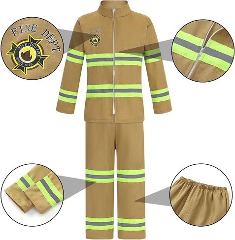 Kids Firefighter Costume 15 Pcs Fireman Dress-up Toy Set Toddler Halloween Costumes Boy Fire Fighter Hat with Gear Bag in Saudi Arabia