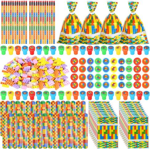 Kolewo4ever 320 قطعة بناء كتلة السائبة: بناء كتلة قلم رصاص ممحاة صفعة أساور طوابع علاج أكياس للفصول الدراسية هدية ألعاب جوائز مكافأة جوائز أحداث الكرنفال in Kuwait