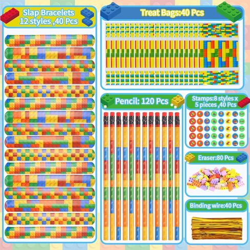 Kolewo4ever 320 قطعة بناء كتلة السائبة: بناء كتلة قلم رصاص ممحاة صفعة أساور طوابع علاج أكياس للفصول الدراسية هدية ألعاب جوائز مكافأة جوائز أحداث الكرنفال in Kuwait