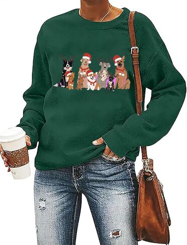 MYCHTE Christmas Dog Sweatshirt Women Dog Owner Xmas T Shirt Gift Casual Long Sleeve Pullover Tops Cute Dogs Graphic Tee in Kuwait