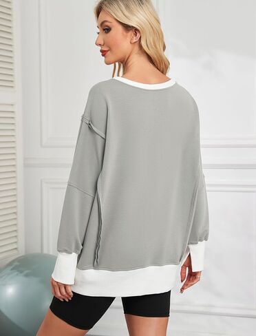 ZAFUL المرأة البلوز قمم المتضخم - Crewneck Sideslit كم طويل سترة صوفية ملابس المعلم 2024 in Saudi Arabia
