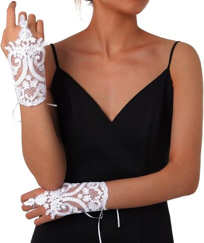 Black Lace Feather Gloves for Women Long Fingerless Glove Gothic Wrist Cuff Gloves Halloween Costume Bridal Gloves in Saudi Arabia