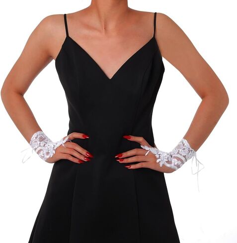 Black Lace Feather Gloves for Women Long Fingerless Glove Gothic Wrist Cuff Gloves Halloween Costume Bridal Gloves in Saudi Arabia