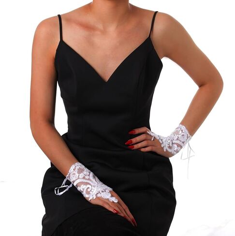 Black Lace Feather Gloves for Women Long Fingerless Glove Gothic Wrist Cuff Gloves Halloween Costume Bridal Gloves in Saudi Arabia