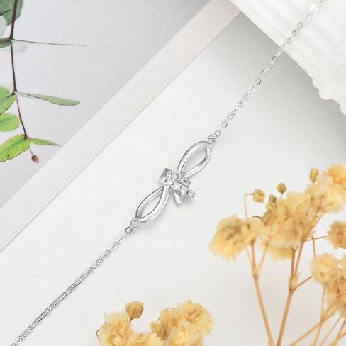SISGEM Real 14k Gold Natural Diamond Bow Infinity Bracelet for Women, Love Jewelry for Wife, Gifts for Her, 6.8-8.4 Inch in Saudi Arabia
