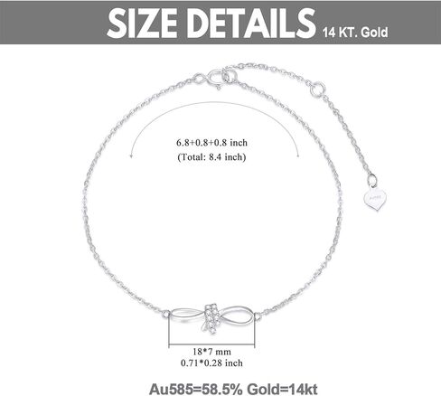 SISGEM Real 14k Gold Natural Diamond Bow Infinity Bracelet for Women, Love Jewelry for Wife, Gifts for Her, 6.8-8.4 Inch in Saudi Arabia