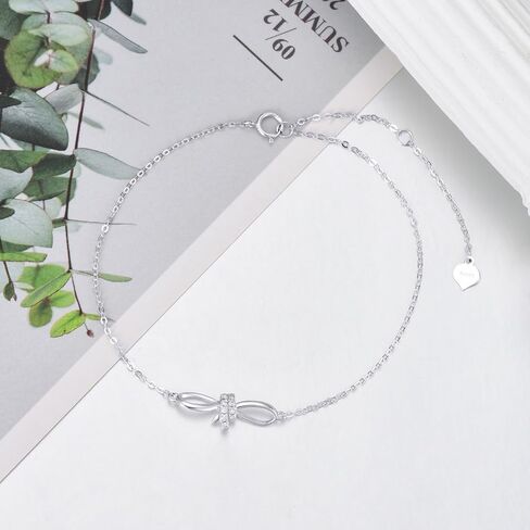 SISGEM Real 14k Gold Natural Diamond Bow Infinity Bracelet for Women, Love Jewelry for Wife, Gifts for Her, 6.8-8.4 Inch in Saudi Arabia