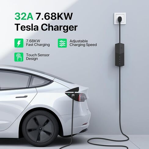 Level 2 Tesla Charger 40A 9.6KW EV Charger with NACS 240V NEMA 14-50 Plug Mobile Electric Car Charger 28FT Cable, Adjustable Current Smart Vehicle Charging Station for Tesla in Saudi Arabia