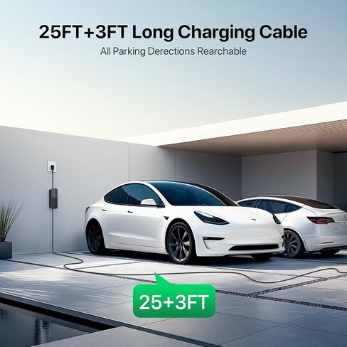 Level 2 Tesla Charger 40A 9.6KW EV Charger with NACS 240V NEMA 14-50 Plug Mobile Electric Car Charger 28FT Cable, Adjustable Current Smart Vehicle Charging Station for Tesla in Saudi Arabia