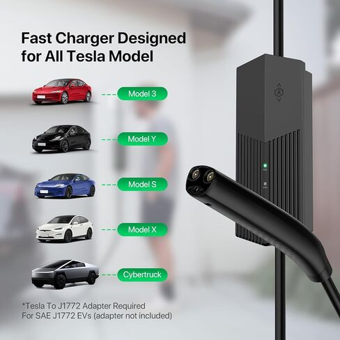 Level 2 Tesla Charger 40A 9.6KW EV Charger with NACS 240V NEMA 14-50 Plug Mobile Electric Car Charger 28FT Cable, Adjustable Current Smart Vehicle Charging Station for Tesla in Saudi Arabia