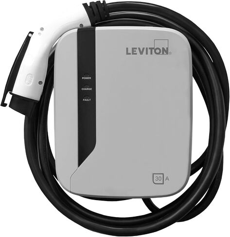 محطة المركبات الكهربائية Leviton EVR30-B1C المستوى 2، 30 أمبير، 208/240 فولت تيار متردد، خرج 7.2 كيلو وات، نوع NEMA 3R، كابل شحن 18 بوصة، سلك صلب، أبيض in Saudi Arabia