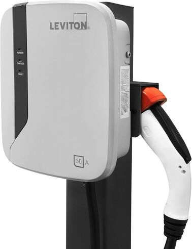محطة المركبات الكهربائية Leviton EVR30-B1C المستوى 2، 30 أمبير، 208/240 فولت تيار متردد، خرج 7.2 كيلو وات، نوع NEMA 3R، كابل شحن 18 بوصة، سلك صلب، أبيض in Saudi Arabia