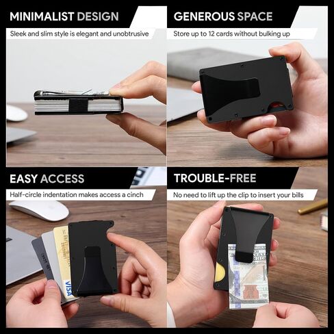 Carbon Fiber Minimalist Wallet for Men Credit Card Holder Money Clip & Cash Strap Slim RFID Mens Wallets(Matte Carbon Fiber) in Kuwait