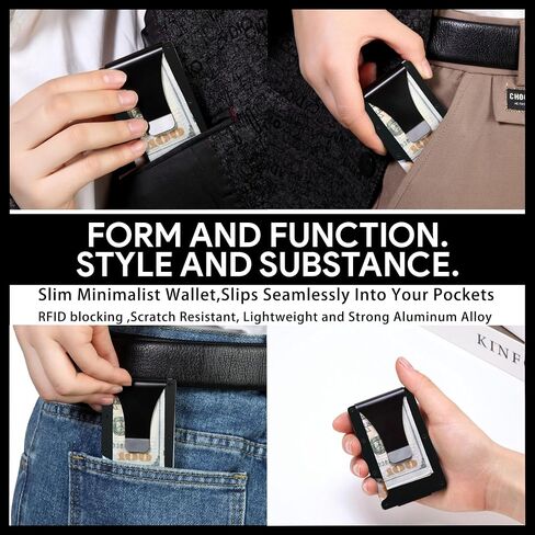 Carbon Fiber Minimalist Wallet for Men Credit Card Holder Money Clip & Cash Strap Slim RFID Mens Wallets(Matte Carbon Fiber) in Kuwait