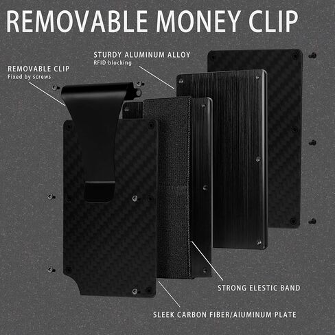 Carbon Fiber Minimalist Wallet for Men Credit Card Holder Money Clip & Cash Strap Slim RFID Mens Wallets(Matte Carbon Fiber) in Kuwait