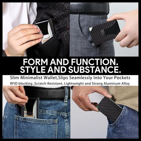 Carbon Fiber Minimalist Wallet for Men Credit Card Holder Money Clip & Cash Strap Slim RFID Mens Wallets(Matte Carbon Fiber) in Kuwait