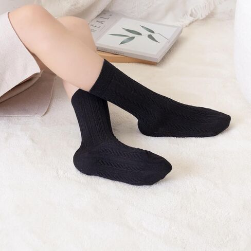 Crew Socks for Women, 4 Pairs Thick Bootie Socks, Warm Cotton Winter Boot Socks, White Knit Dress Socks, Size 5-9 in Saudi Arabia