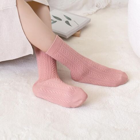 Crew Socks for Women, 4 Pairs Thick Bootie Socks, Warm Cotton Winter Boot Socks, White Knit Dress Socks, Size 5-9 in Saudi Arabia