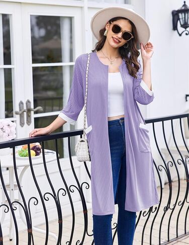 Ekouaer Womens Zipper Robe 3/4 Sleeve Ribbed Knit Short Bathrobe Lightweight Knee Length Housecoat with Pockets S-3XL in Saudi Arabia