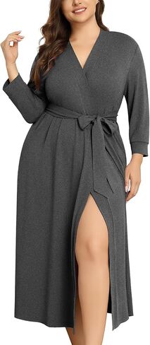 Plus Size Women Robe Long Knit Kimono Lightweight Soft Robes Casual Sleepwear Bathrobe Loungewear in Saudi Arabia