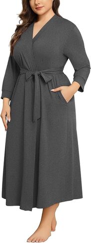 Plus Size Women Robe Long Knit Kimono Lightweight Soft Robes Casual Sleepwear Bathrobe Loungewear in Saudi Arabia