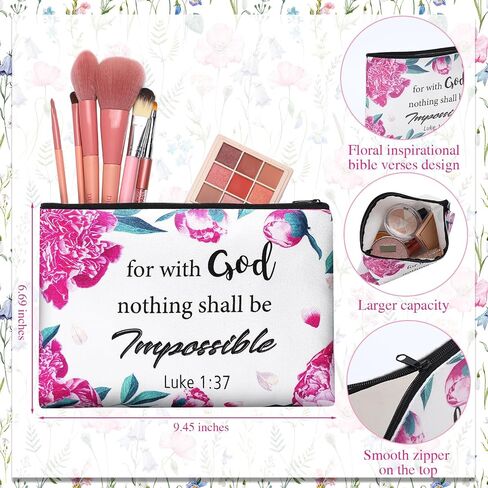24 Pcs Christian Makeup Bag Bible Cosmetic Bags Inspirational Bible Verse Toiletry Pouches Canvas Motivational Bag with Zipper for women Organize Cosmetics Toiletries Stationery(Floral) in Saudi Arabia