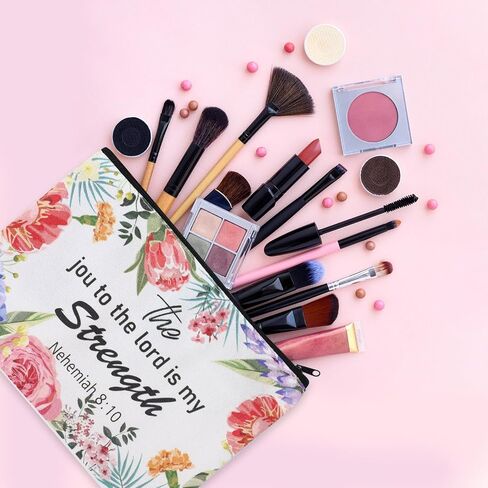 24 Pcs Christian Makeup Bag Bible Cosmetic Bags Inspirational Bible Verse Toiletry Pouches Canvas Motivational Bag with Zipper for women Organize Cosmetics Toiletries Stationery(Floral) in Saudi Arabia