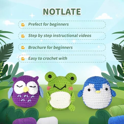 مجموعة أدوات الكروشيه للمبتدئين من NOTLATE مع دليل التعليمات باللغة الإنجليزية - تتضمن خيوطًا وأنماط لصنع دمى كرتونية رائعة - مثالية للبالغين والمبتدئين (البطريق، الضفدع، البومة) in Saudi Arabia