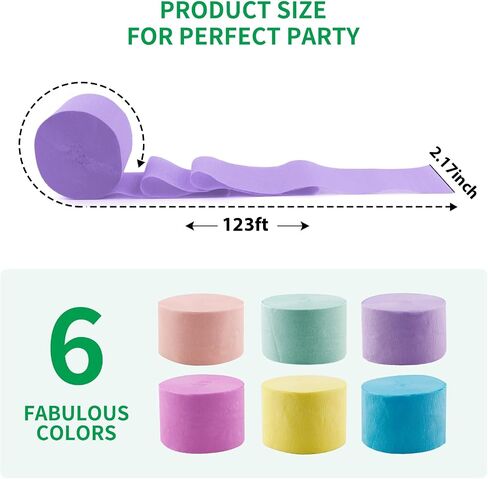 Large Crepe Paper Streamers 6 Rolls 2.2 Inch x 123 Ft/Roll Party Streamers for Party Backdrop Craft Tissue Paper Party Decorations Wedding Birthday Graduation Decor DIY Supplies - Macaron in Saudi Arabia