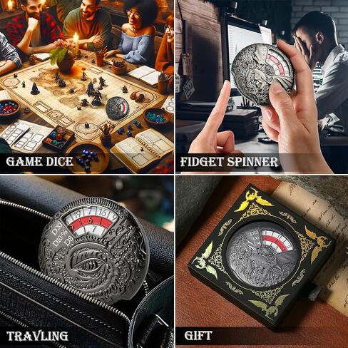 DND Spinner Metal Dice Set DNDND 7-in-1 Spinner D&D Dice Set with Luxurious Gift Box for Dungeons and Dragon and Tabletop Game (Silver with Red) in Kuwait