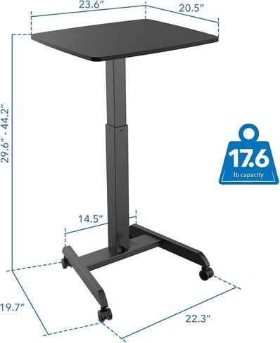 Mount-It! Adjustable Rolling Laptop Desk with Wheels [23.6" x 20.5"] Sit Stand Mobile Workstation Cart with Pneumatic Spring Lift for Height Adjustment, Rolling Computer Table, Foot Pedal (White) in Kuwait