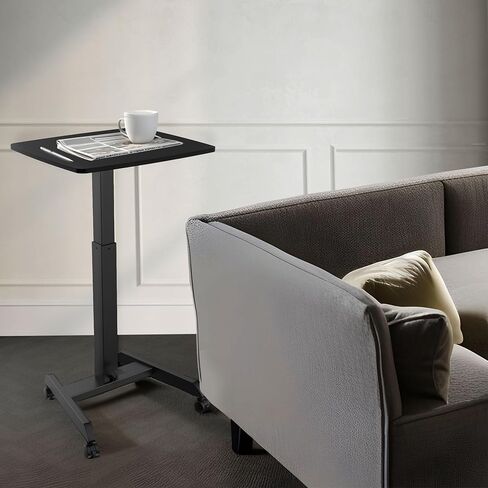 Mount-It! Adjustable Rolling Laptop Desk with Wheels [23.6" x 20.5"] Sit Stand Mobile Workstation Cart with Pneumatic Spring Lift for Height Adjustment, Rolling Computer Table, Foot Pedal (White) in Kuwait