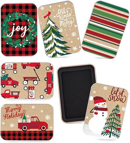 Whaline 12Pcs Christmas Tin Gift Card Holder Boxes 6 Design Metal Box with Lids Rustic Xmas Tree Snowman Tin Box Container for Christmas Stocking Stuffer Cards Crafts Party Favors in Saudi Arabia