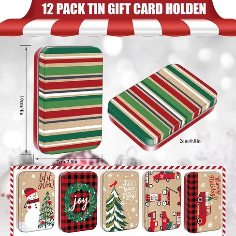 Whaline 12Pcs Christmas Tin Gift Card Holder Boxes 6 Design Metal Box with Lids Rustic Xmas Tree Snowman Tin Box Container for Christmas Stocking Stuffer Cards Crafts Party Favors in Saudi Arabia