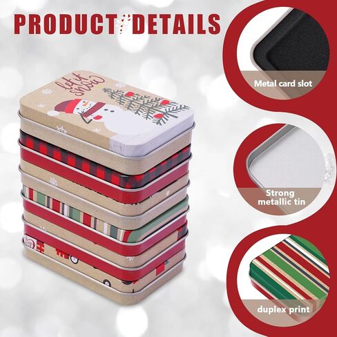 Whaline 12Pcs Christmas Tin Gift Card Holder Boxes 6 Design Metal Box with Lids Rustic Xmas Tree Snowman Tin Box Container for Christmas Stocking Stuffer Cards Crafts Party Favors in Saudi Arabia