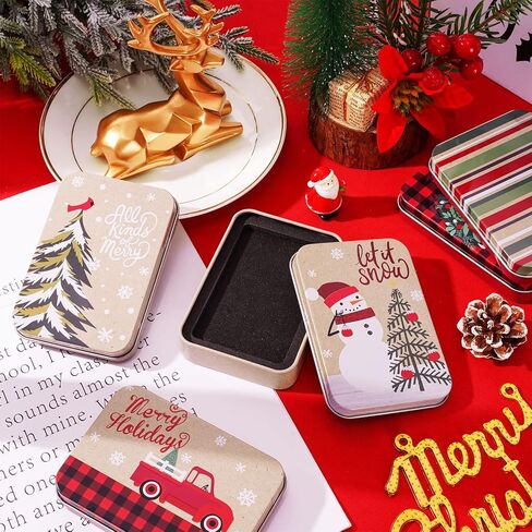 Whaline 12Pcs Christmas Tin Gift Card Holder Boxes 6 Design Metal Box with Lids Rustic Xmas Tree Snowman Tin Box Container for Christmas Stocking Stuffer Cards Crafts Party Favors in Saudi Arabia