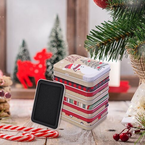 Whaline 12Pcs Christmas Tin Gift Card Holder Boxes 6 Design Metal Box with Lids Rustic Xmas Tree Snowman Tin Box Container for Christmas Stocking Stuffer Cards Crafts Party Favors in Saudi Arabia