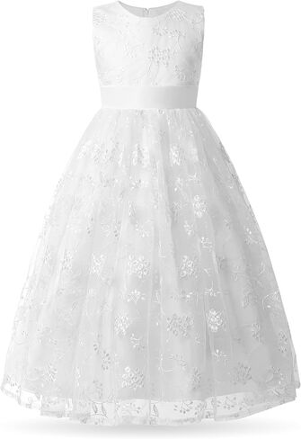 Uhnice Flower Girl Embroidered Dress Sleeveless Lace Ball Gown Formal Princess Dress for Wedding Birthday Party in Saudi Arabia