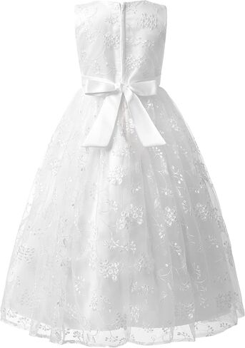 Uhnice Flower Girl Embroidered Dress Sleeveless Lace Ball Gown Formal Princess Dress for Wedding Birthday Party in Saudi Arabia