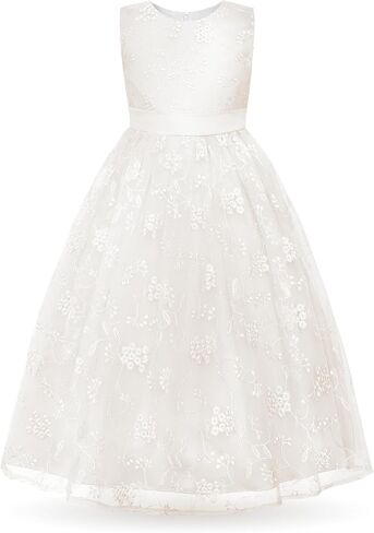 Uhnice Flower Girl Embroidered Dress Sleeveless Lace Ball Gown Formal Princess Dress for Wedding Birthday Party in Saudi Arabia