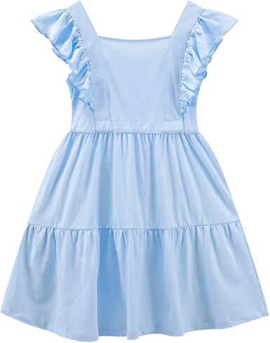 فستان VASCHY للفتيات مكشكش مقصوص من الخلف وتفاصيل فيونكة للمناسبات الخاصة فستان صيفي متأرجح من القطن in Kuwait