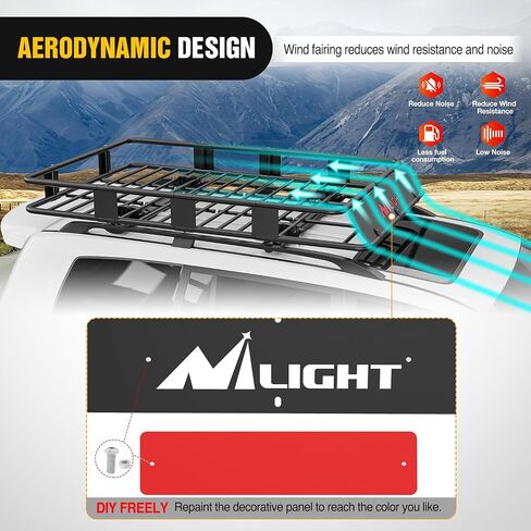Nilight 64 بوصة × 39 بوصة × 6 بوصة سلة شحن عالمية لرف السقف عالية التحمل بسعة 250 رطلًا حامل أمتعة على السطح وناعمة مقاومة للماء|حقيبة شحن|شبكة|أشرطة سقاطة لمركبة شاحنة الدفع الرباعي، ضمان لمدة عامين in Saudi Arabia