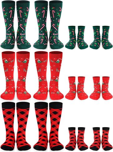 Suhine 12 Pairs Christmas Family Matching Socks Winter Socks Novelty Holiday Socks with 3 Patterns for Adults and Kids as Christmas Gift in Saudi Arabia